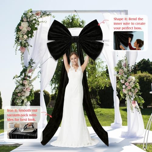 Suncalla 40 x 80 Inch Extra Large Black Velvet Bow for Backdrop, Xmas Tree - Image 2
