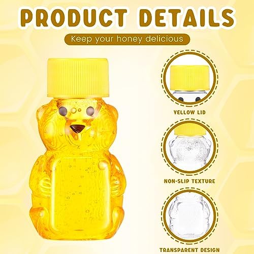 Patelai 96 Pcs 2 oz Plastic Honey Bear Bottle Bear Shape Clear Jar, Yellow - Image 3
