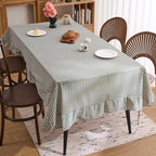 vctops Farmhouse Green Plaid Ruffle Table Cloth, Boho Cotton Linen Tablecloth, Washable Table Cover for Square Table Baby Shower Kitchen Party Wedding Decor (Grey Green,70"x70") by vctops