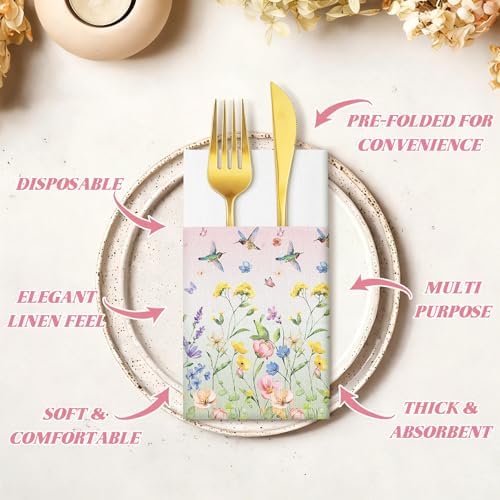 Potchen 100 Pcs Linen Feel Napkins Disposable, Hummingbird - Image 6