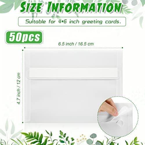 Sabary 50 Pcs Self AdhesiveVellum Envelopes Clear Envelopes, 4.7 x 6.5 Inch - Image 2