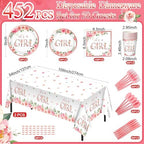 Potchen 452 Pcs It's A Girl Plates Napkins Party Supply, Pink - Image 3