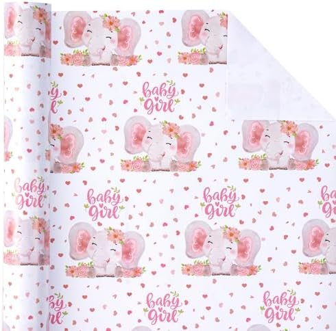 WRAPAHOLIC Jumbo Baby Girl Wrapping Paper - 30 Inch x 100 Feet Jumbo Roll - Adorable Pink Elephant Design for Baby Shower, Party, Holiday - Image 3