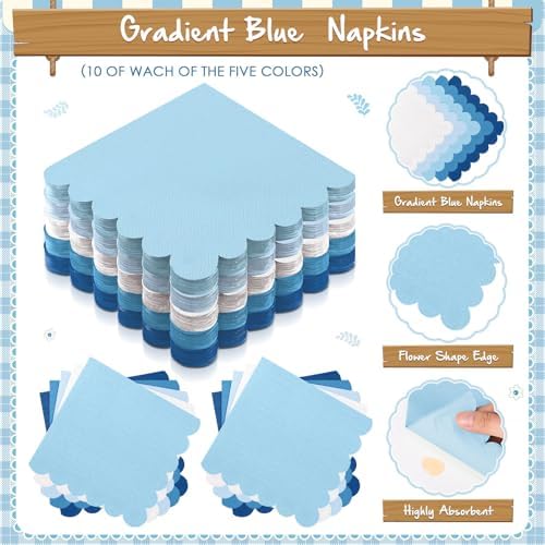 Zhehao 150 Pcs Blue Paper Plates Napkins Serves 50 - Image 5