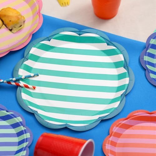 Domensi 60 Pcs Pastel Paper Plates for Party, Scalloped,Stripe,4 Color - Image 4