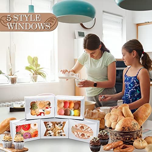 KPOSIYA 65 PCS 8x6x2.5 Inch Cookie Boxes with Window Silver Bakery Boxes Pastry Boxes for Gift Giving, Treat, Dessert, Cupcakes, Chocolate, Strawberries, Donuts, Muffins (5 Style Windows) - Image 5