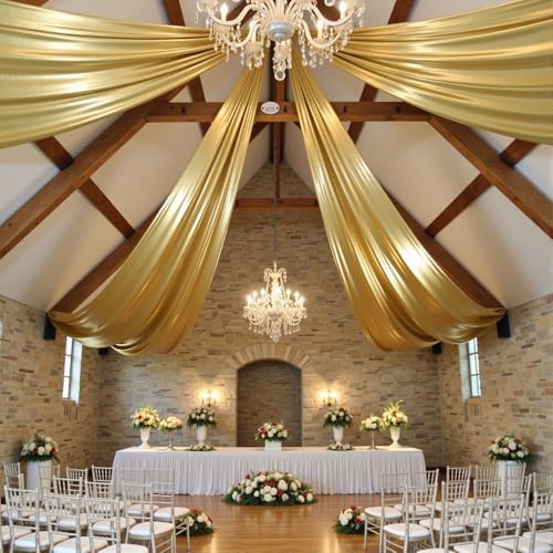 2 Panels 5ft(W) x 20ft(L) Gold Backdrop Curtain for Wedding Parties by PartyVillage