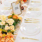 Liacere 150PCS Clear Gold Plastic Plates - Gold Plastic Silverware with Glitter Handle - Clear Disposable Plates Include 30 Guests Plates, Forks, Spoons, Knives for Wedding & Party - Image 2
