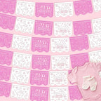 Mindsoft 6 Pack 98.43 ft Baby Shower Papel Picado Mexican Banner Cielito Lindo Party Plastic Fiesta Banner Talavera Theme Decorations for Baby Shower Party Hanging(Pink and White) by Mindsoft
