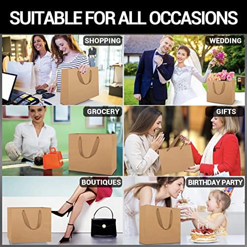 EUSOAR 50pcs 12.5" x4.5" x11" Kraft Paper Bags with Handles, Brown Kraft Paper Bags, Retail Handle Bags, Merchandise Bags, Wedding Party Bags - Image 5