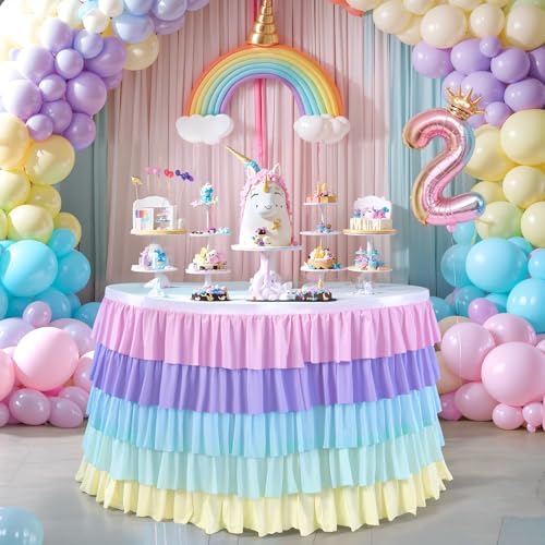9ft Rainbow Tutu Tulle Table Skirt for Rectangle Round Tables Chiffon Table Cloth for Birthday Party Decorations Baby Shower Parties Ruffle Table Skirting - Image 4