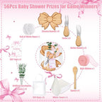 56 Pcs Pink Bow Baby Shower Prizes for Game Winners 6 Sets Bamboo Cheese Board Spoon Fork Butter Spreaders Plaid Towel Thank You Card and Gift Bags for Coquette Pink Bow Baby Shower Favors - Image 3