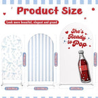 Tegeme 3 Pcs She's Ready to Pop Arch Backdrop Covers, Blue Gingham Soda - Image 2
