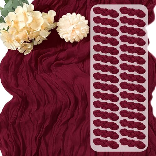 30 Pack Burgundy Cheesecloth Table Runner 17 x 108 inch Cheese Cloth Table Runners 9ft Burgundy Table Runner Rustic Romantic Sheer Gauze Runner for Wedding Party Baby Shower Table Decoration by Yorcari