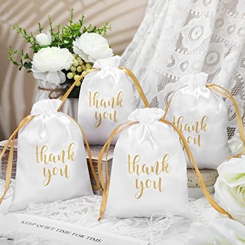 Roowest 5 x 7 Inch 100 Pcs Thank You Satin Gift Bags, White - Image 4