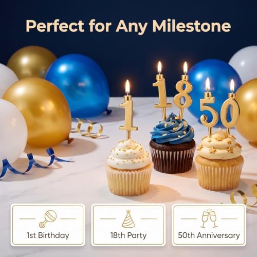 2026 New Cute Number Birthday Candle Holder Set, Reusable Gold 3D Printed Number Topper, Adjustable 0-9 Stand for Parties & Anniversaries.，Gold/0-9 Two Sets - Image 6