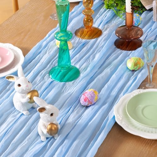 DeZerlor Baby Blue Cheesecloth Table Runners 12 Pack Summer Boho Runners - Image 2