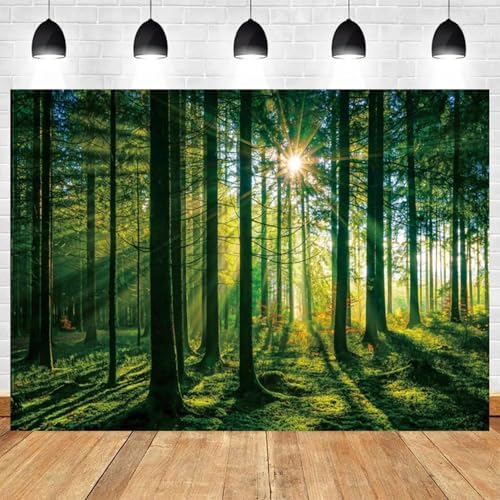 10x7ft Spring Backdrop Green Forest Scenery Photography Background Sunshine Trees Woodland Nature Landscape Wedding Banner Decorations Kids Birthday Baby Shower Portrait Photo Booth Prop - Image 2