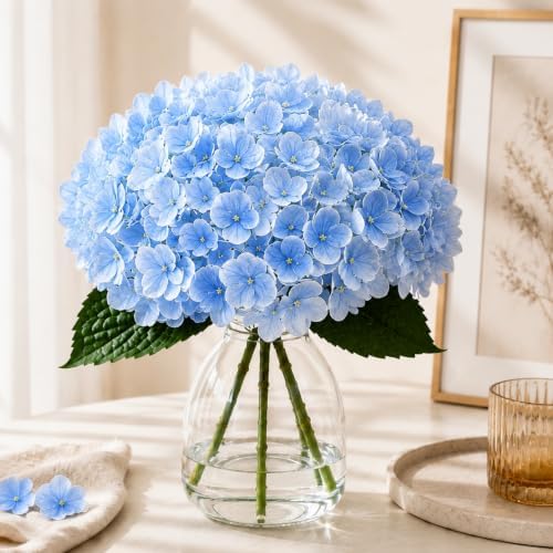 Blue Hydrangea Artificial Flowers in Vase for Table Centerpiece by FLEURIFI