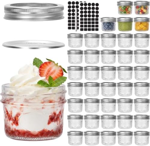 CycleMore 40 Pcs 4oz Crystal Mini Mason Jars, Silver Separable Lids by CycleMore