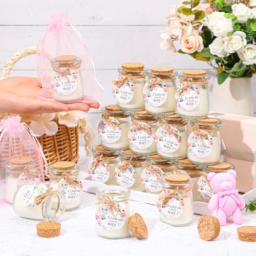 Threlaco 20 Pcs Flower Baby Shower Favor Candle Glass Jar - Image 2