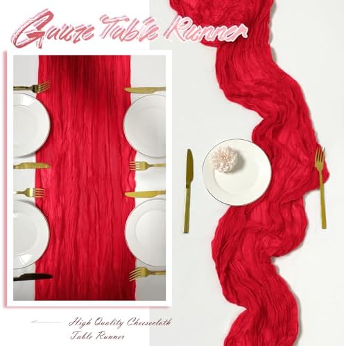30 Pack Red Cheesecloth Table Runner 17 x 108 inch Cheese Cloth Table Runners 9ft Red Table Runner Rustic Romantic Sheer Gauze Runner for Wedding Party Baby Shower Table Decoration - Image 6