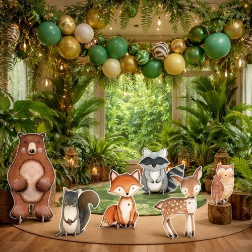 6 Pcs Large Woodland Animal Baby Shower Decoration Forest Animal Birthday Cardboard Cutouts Yard Signs for Birthday Photo Props Zoo Wild Creatures Forest Camp Jungle Party Supplies - Image 2