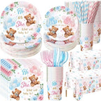 LemonRoad 452 Pcs Bear Gender Reveal Party Decoration for 50, He or She Gender Reveal Paper Plates Napkins Cups Tablecloth Cutlery Straws Pink Blue Disposable Tableware for What Will Baby Be Supplies by Unknown