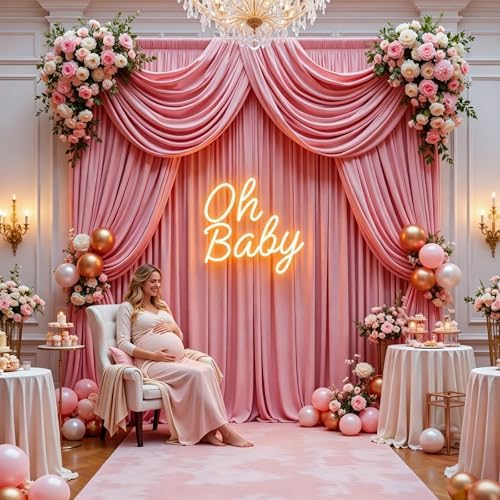 Gallety Pink Backdrop Curtain for Wedding, Polyester Photography Backdrop Drapes - 30FT x 10FT Wedding Backdrop with Rod Pockets for Children's Party,Birthday,Event,Graduation Party Decorations by Creativepartyuniquedecorat