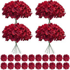 100 Pcs Faux Deep Red Hydrangea Artificial Flowers Bulk, Fake Silk Hydrangea Flowers Heads with Stems for Wedding Decorations Garden Party Baby Shower Porch Home Decor Table Centerpieces by Cherica