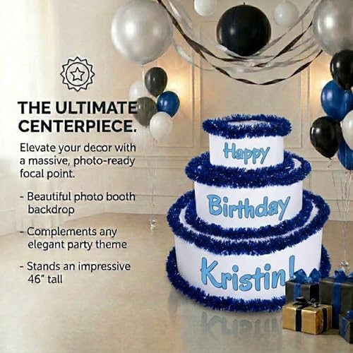 Anderson's White & Blue Personalized Pop-Out Birthday Cake, Life-Size Faux Cake with Fun Font, Custom Name, Surprise Reveal Prop for Milestone Parties, Photo Ops, Store or Business Events - Image 4
