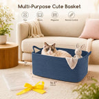 OIASKET Large Empty Cotton Rope Gift Basket with Handles, 16.5"x12.6"x7" Decorative Woven Storage Basket with Gift Bag and Ribbon Set for Baby Shower, Toy Organizer for Kids, Dogs & Cats - Blue - Image 6