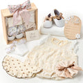 Golray Wooden Baby Gift Basket Newborn Girls Baby Shower Gifts Cloth Set with Bodysuit/Soft Shoes/Socks/Blanket/Bib/Headband/Wood Milestone, New Born Baby Girl Clothes Gender Reveal Gift Stuff by Golray