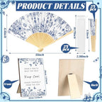 61 Pcs Blue Floral Wedding Favors Bulk with 12 Guests Paper Parasols Umbrella, 24 Folding Fans, 24 Gift Bags, and 1 Wooden Table Sign for Bridal Shower Outdoor Ceremony Tea Party Decoration - Image 2