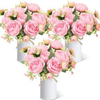 3 Sets Artificial Peonies Flower Peony Bouquet with Galvanized Metal Pot Silk Fake Peonies Faux Flower Arrangements for Wedding Table Centerpiece Party Home Room (Pink) by Solsew