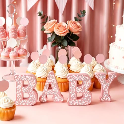 4 Pcs Cielito Lindo Baby Shower Decorations Pink Wooden Baby Letters, 6 inch Mexican Theme Wooden Blocks for Party Decor, Rustic Centerpiece for Gender Reveal Birthday Nursery Shelf Decor - Image 3