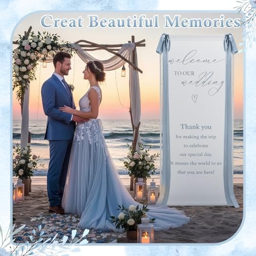 Wedding Welcome Linen Sign Stand with Satin Ribbon(Blue) - Image 6