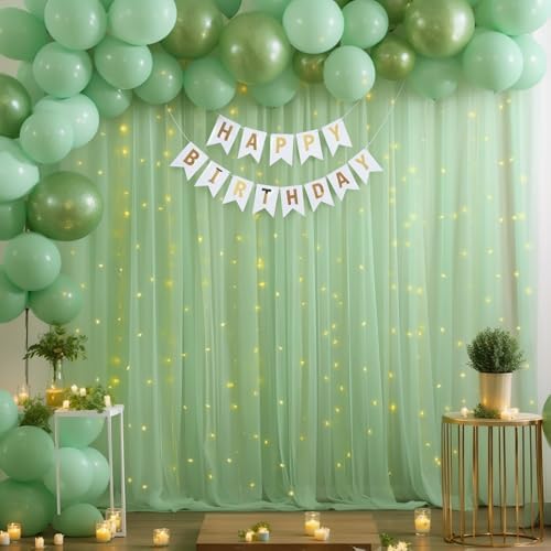 10×10ft Green Tulle Backdrop Curtain with Lights String for Parties, Sheer Photo Curtain Backdrop Drapes for Wedding Party Photography Backgrounds - Image 5