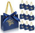 EQOREIIN 100 Pack Small Thank You Gift Bags with Handles & Ribbon, Navy by EQOREIIN