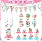 257 Pcs Tea Party Supplies Floral Paper Tea Party Decor, Pink - Image 2