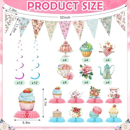 257 Pcs Tea Party Supplies Floral Paper Tea Party Decor, Pink - Image 2
