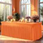 Shillance 2 Packs Orange Spandex Tableclothes for 4 Foot Rectangle Table, Spandex Table Covers 4FT Stretch Table Skirts Rectangle Wrinkle Free Fitted Tablecover for Event, Wedding, Banquet & Parties - Image 3