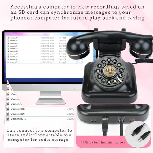 Audio Guest Book Wedding Phone, Vintage Voice Message Recorder with One-Touch Playback & Adjustable Volume for Wedding, Anniversary, Birthday, Bridal Shower, Baby Shower, Engagement (Black) - Image 3