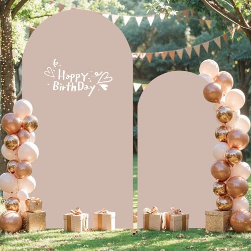 Nude Arch Backdrop Cover 2 Set - 7.2FT, 6FT Spandex Fitted Wedding Arch Stand Covers Round Top Chiara Arch Backdrop Stands Cover for Birthday Parties Banquet Photo Background Decoration - Image 4