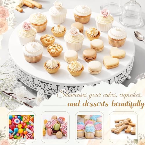 Wenqik 16 Inch White Cake Stand Set Metal Round Cupcake Dessert Stand with Cake Cutting, Flower Spatula Wedding Cupcake Pastry Display Candy Holder Display for Wedding Party Birthday Baby Shower - Image 5