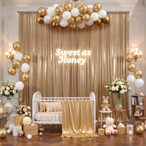 20x10ft Dark Champagne Backdrop Curtains Wedding Party Glitter Sequin Curtain Backdrop Fabric Shimmer Drapes Backdrop Bridal Baby Shower Birthday Christmas Photoshoot Background 5x10FT，4 Panels - Image 2