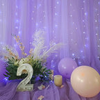 Lavender Tulle Photo Backdrop Curtain with Lights String for Parties Wedding Bridal Shower Sheer Lavender Curtain Backdrop for Birthday Party Baby Shower Photo Booth Photography 20ft x 8ft - Image 7