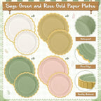 Mimorou 169 Pcs Sage Green and Pink Plates Napkins Cups Flatware Set - Image 3