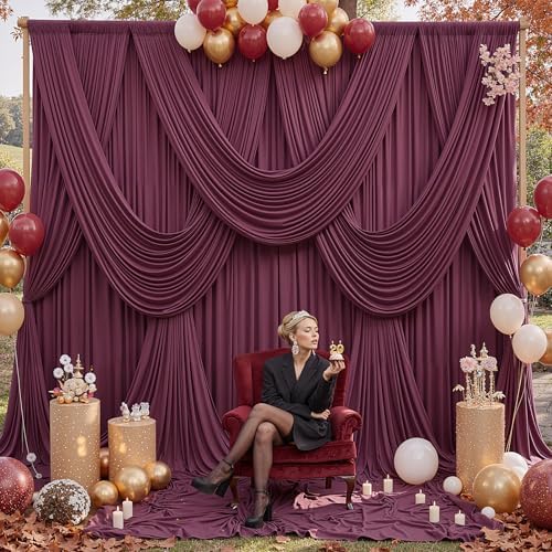 50ft x 12ft Burgundy Backdrop Curtains for Parties, Wrinkle Free 10 Panels Photo Backdrop Drapes Back Drop Cloth for Wedding Birthday Photography Background Decor - Image 6