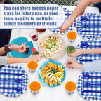 Funnymoom 400 Pcs Gingham Party Supplies for 50 Guests Dark Blue and White Paper Plates and Napkins Knives Spoon Fork Cup Disposable Checkered Dinner Party Set Cutlery for Baby Shower Wedding Favor - Image 5